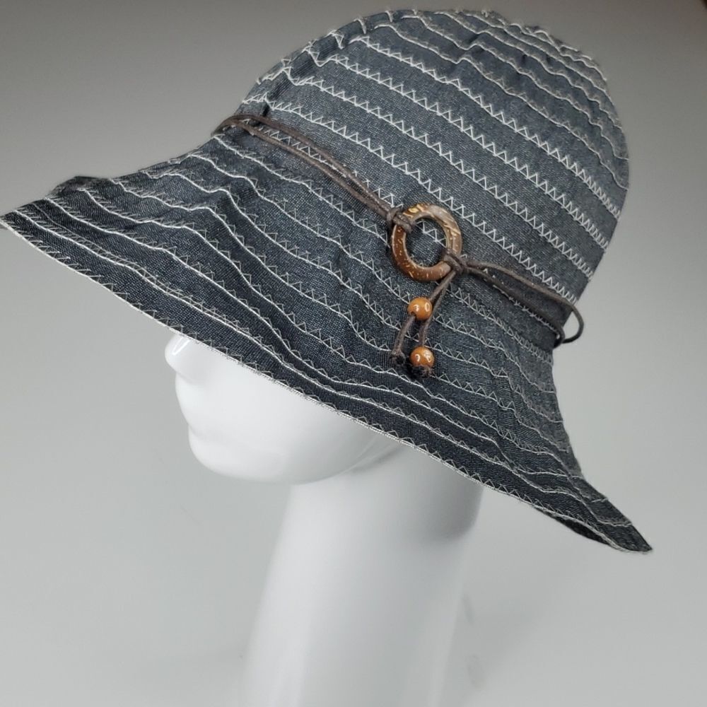 Packable * Gray Black Brown Boho WOODEN BEAD TRIM TRAVEL foldable SPF SUN HAT